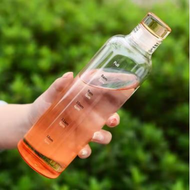 Clear Glass Water Bottle with Time Marker Cover Techmanistan
