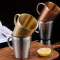 Stainless Steel Hammered Texture Glass with Handle - Coffee Cup