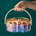 2200ml Nordic Style Glass Basket with Wooden Handle & Divider