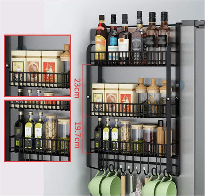 Kitchen Refrigerator Side Rack, 3 Tier Storage Rack, Fridge Spice Rack Refrigerator Rack Side Shelf Refrigerator Shelf, Fridge Side Rack, 3 Tier Kitchen Spice Rack, Organizer - Techmanistan in Pakistan