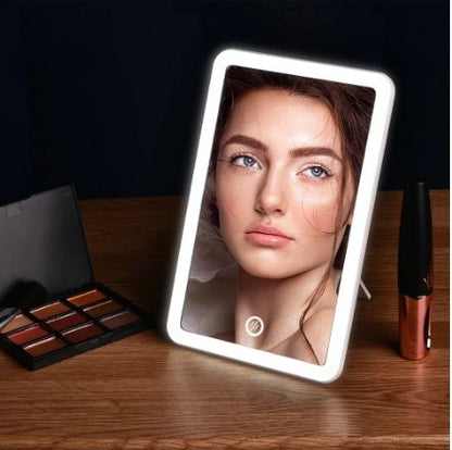 LED Touch Screen 180 Degree Rotating Cosmetic Mirror, LED Touch Screen Makeup Mirror With USB Charger & Stand - Techmanistan in Pakistan
