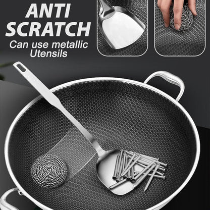 Honeycomb Print Laser Coated Nonstick Wok With Dual Handles & Lid Techmanistan