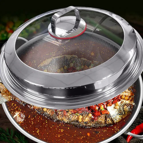 Honeycomb Print Laser Coated Nonstick Wok With Dual Handles & Lid Techmanistan