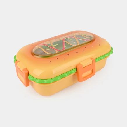 Burger Shaped 2-Compartments Bento Box with Steel Cutlery