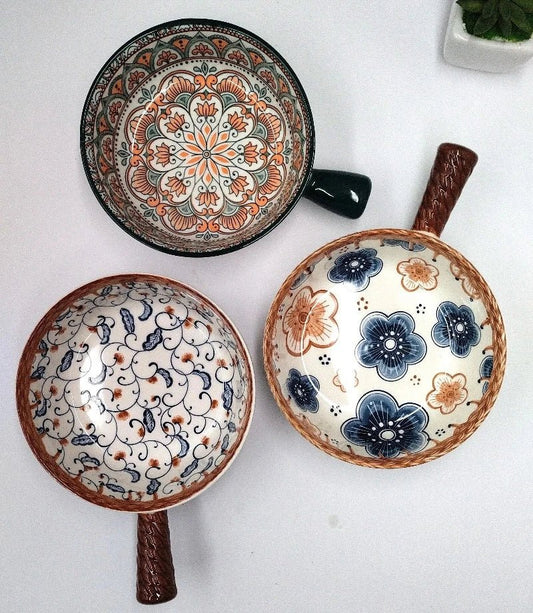 Mandala Print Ceramic Bowl with Handle - Techmanistan in Pakistan