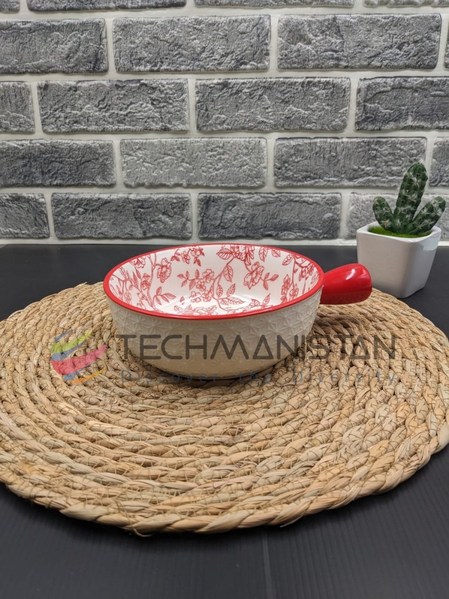 Mandala Print Ceramic Bowl with Handle - Techmanistan in Pakistan