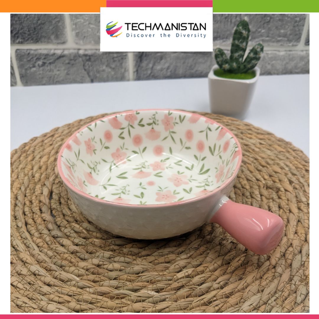 Mandala Print Ceramic Bowl with Handle - Techmanistan in Pakistan