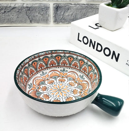 Mandala Print Ceramic Bowl with Handle - Techmanistan in Pakistan