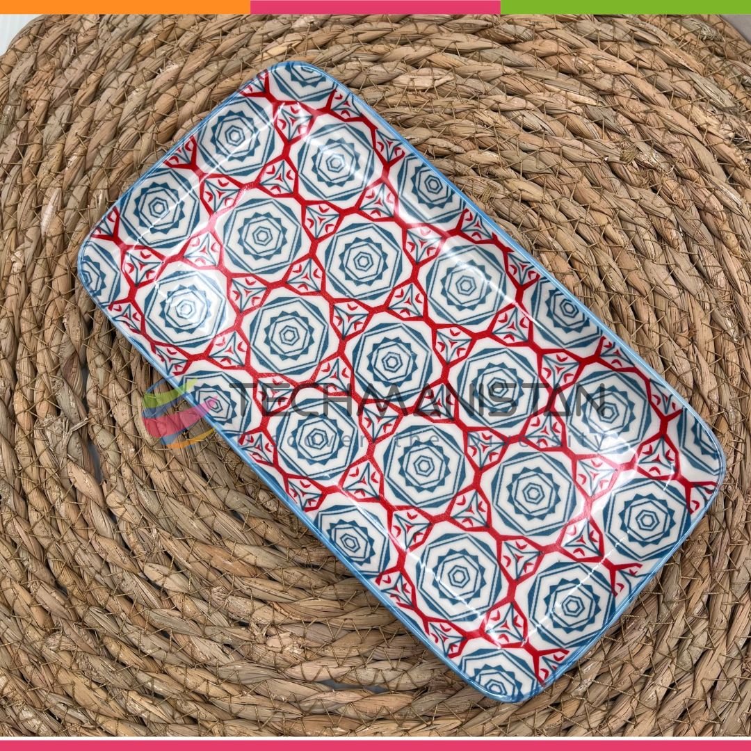 Mandala Printed Ceramic Rectangular Sushi Plate - Techmanistan in Pakistan