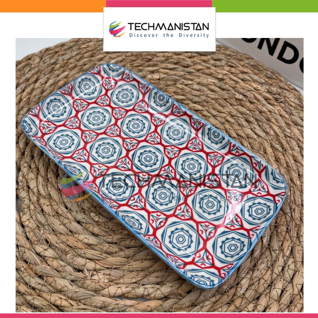 Mandala Printed Ceramic Rectangular Sushi Plate - Techmanistan in Pakistan