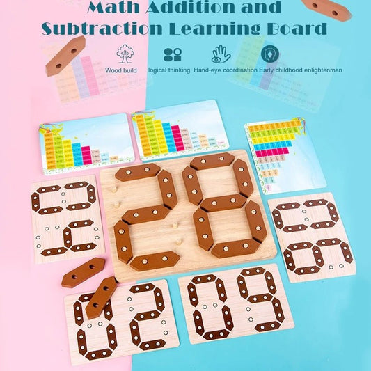 Mathematical Addition & Subtraction Learning Board With Cards, Mathematical Blocks & Cards Counting Learning Board, Kids Wooden Puzzle Game Numbers Learning Educational Toys Board Game - Techmanistan in Pakistan