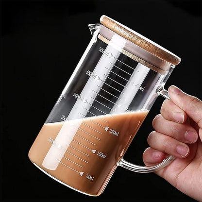 Measuring Glass Jug with Handle & Wooden Lid - Techmanistan