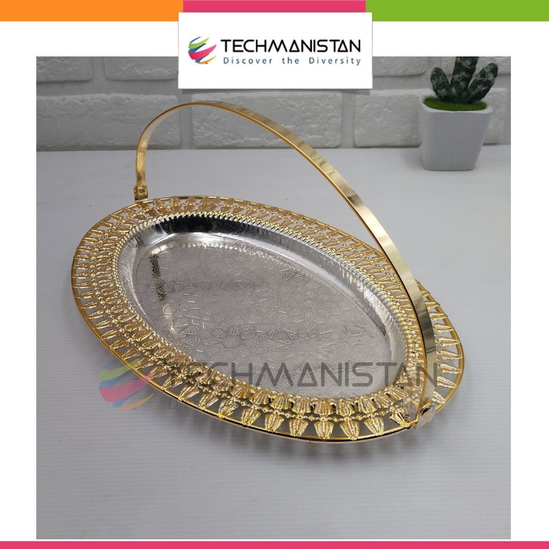 Metal Alloy Serving Tray with Handle - Techmanistan in Pakistan