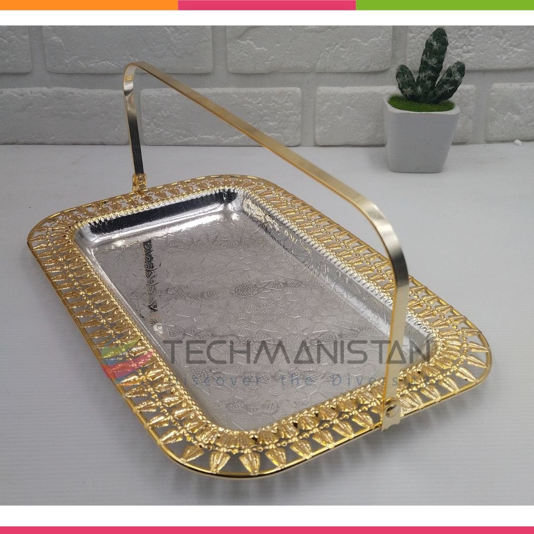 Metal Alloy Serving Tray with Handle - Techmanistan in Pakistan