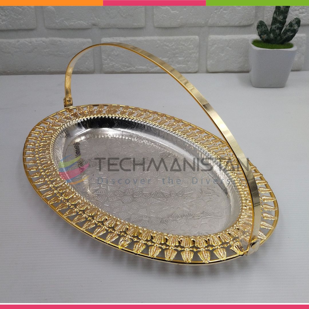 Metal Alloy Serving Tray with Handle - Techmanistan in Pakistan