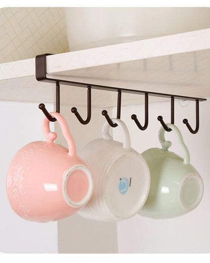 Multi - functional Under Cabinet Kitchen Storage Organizer, Under Cabinet Hanger, 6 - Hook Under Cabinet Mug Hanger, Under Cabinet Mug Holder, Cups Holder, Under Shelf 6 Hooks Hanger - Techmanistan in Pakistan
