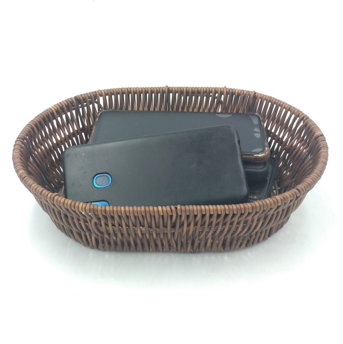 Multi purpose Oval Wicker/Imitation Rattan Basket For Holding Cellphones in Office, Mobile Holding Baskets For Office's & Restaurant - Techmanistan in Pakistan