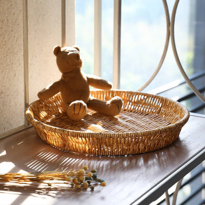 Multi purpose Round Wicker/Imitation Rattan Basket For Holding Cellphones in Office, Mobile Holding Basket For Office & Restaurant, Mobile Basket, Fruit Basket, Vegetable Basket - Techmanistan in Pakistan