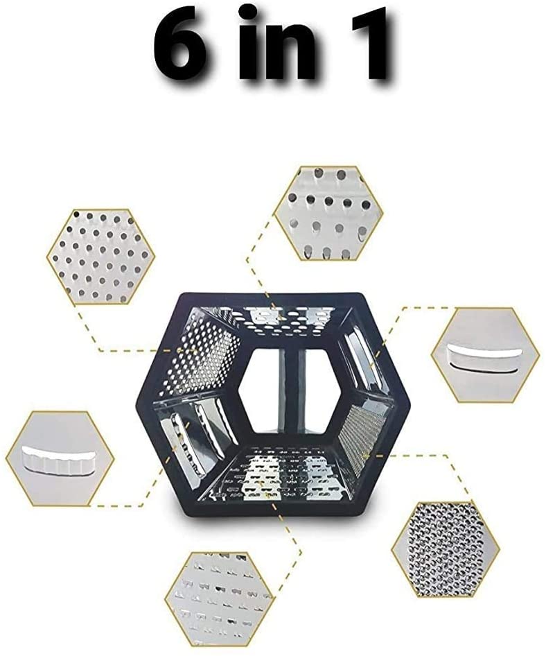 Multifunctional 6 Sided Grater - Silver, 6 - Sided Stainless Steel Grater and Slicer, 6in1 Grater, Hexagon Shape Stainless Steel Grater - Techmanistan in Pakistan