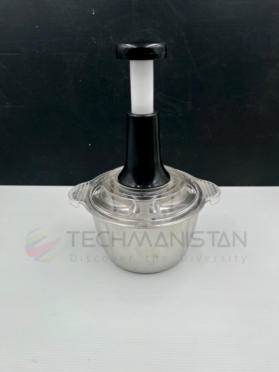 Multifunctional Hand Press Chopper Steel Bowl with 4 Blades - 2L - Techmanistan in Pakistan