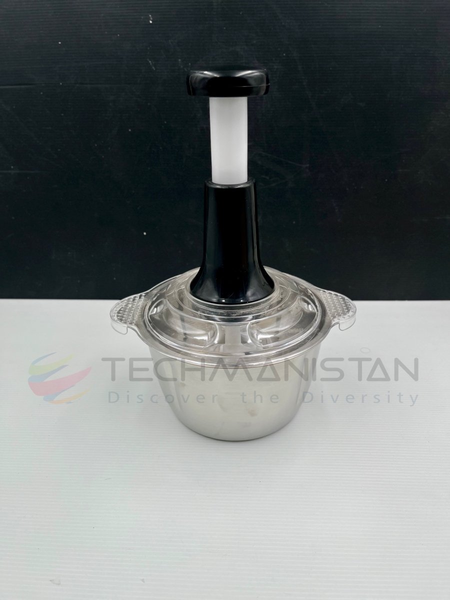 Multifunctional Hand Press Chopper Steel Bowl with 4 Blades - 2L - Techmanistan in Pakistan