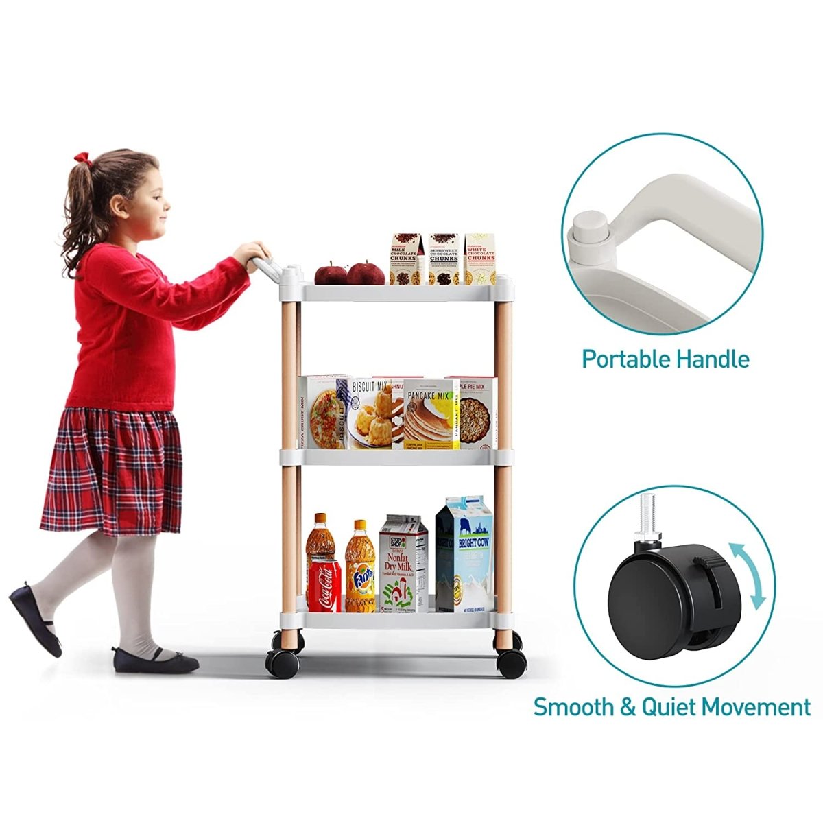 Multipurposed 3/4 Tier Rolling Cart with Wheels, Serving Cart with Handle Bar, Heavy Duty Shelving Unit Utility Storage Shelves Trolley, Storage Cart - Techmanistan in Pakistan