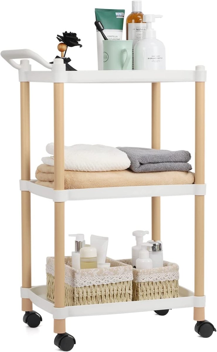 Multipurposed 3/4 Tier Rolling Cart with Wheels, Serving Cart with Handle Bar, Heavy Duty Shelving Unit Utility Storage Shelves Trolley, Storage Cart - Techmanistan in Pakistan