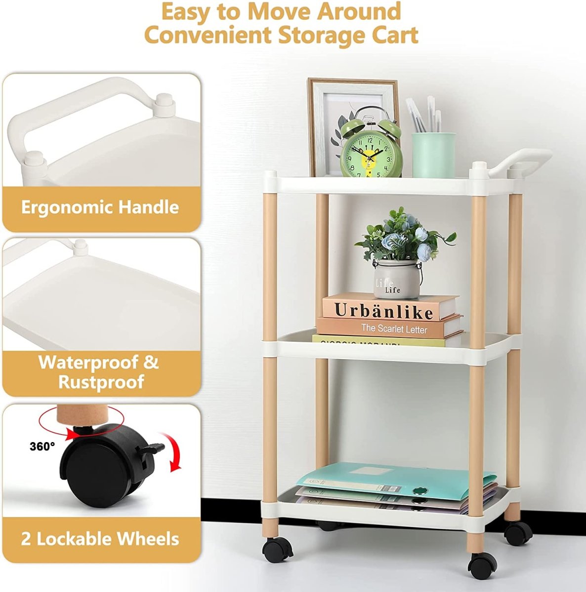 Multipurposed 3/4 Tier Rolling Cart with Wheels, Serving Cart with Handle Bar, Heavy Duty Shelving Unit Utility Storage Shelves Trolley, Storage Cart - Techmanistan in Pakistan