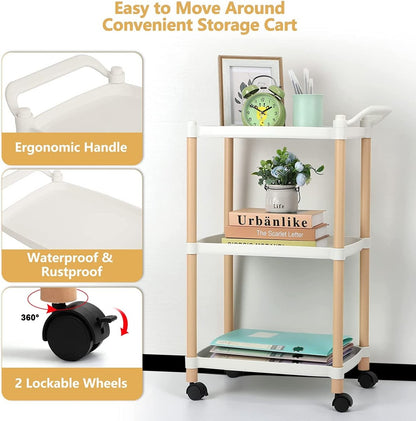 Multipurposed 3/4 Tier Rolling Cart with Wheels, Serving Cart with Handle Bar, Heavy Duty Shelving Unit Utility Storage Shelves Trolley, Storage Cart - Techmanistan in Pakistan