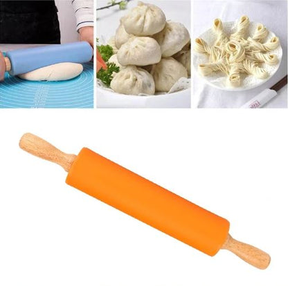 Non - stick Wooden Handle Silicone Rolling Pin - Techmanistan in Pakistan