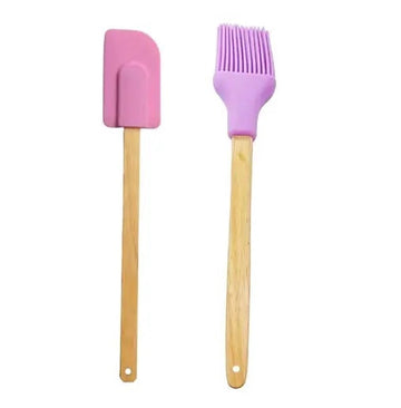 Silicon Oil Brush & Spatula with Wooden Handle