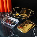 2 Grid Buffet Food Warmer Glass Serving Dish with Golden Lid