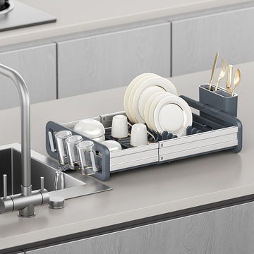 Expandable Dish Rack with Drainage Spout – Rust-Free Aluminium Kitchen Organizer