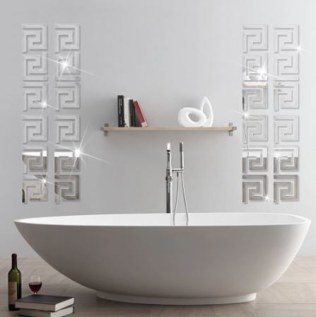 Pack of 10 - Self Adhesive Mirror Wall Border Stickers, Decorative Wall Mirror Stickers, Decorative Acrylic Wall Stickers - Techmanistan