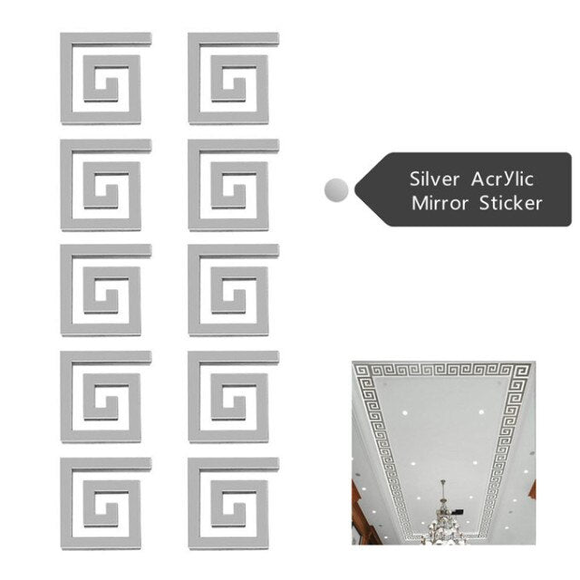 Pack of 10 - Self Adhesive Mirror Wall Border Stickers, Decorative Wall Mirror Stickers, Decorative Acrylic Wall Stickers - Techmanistan