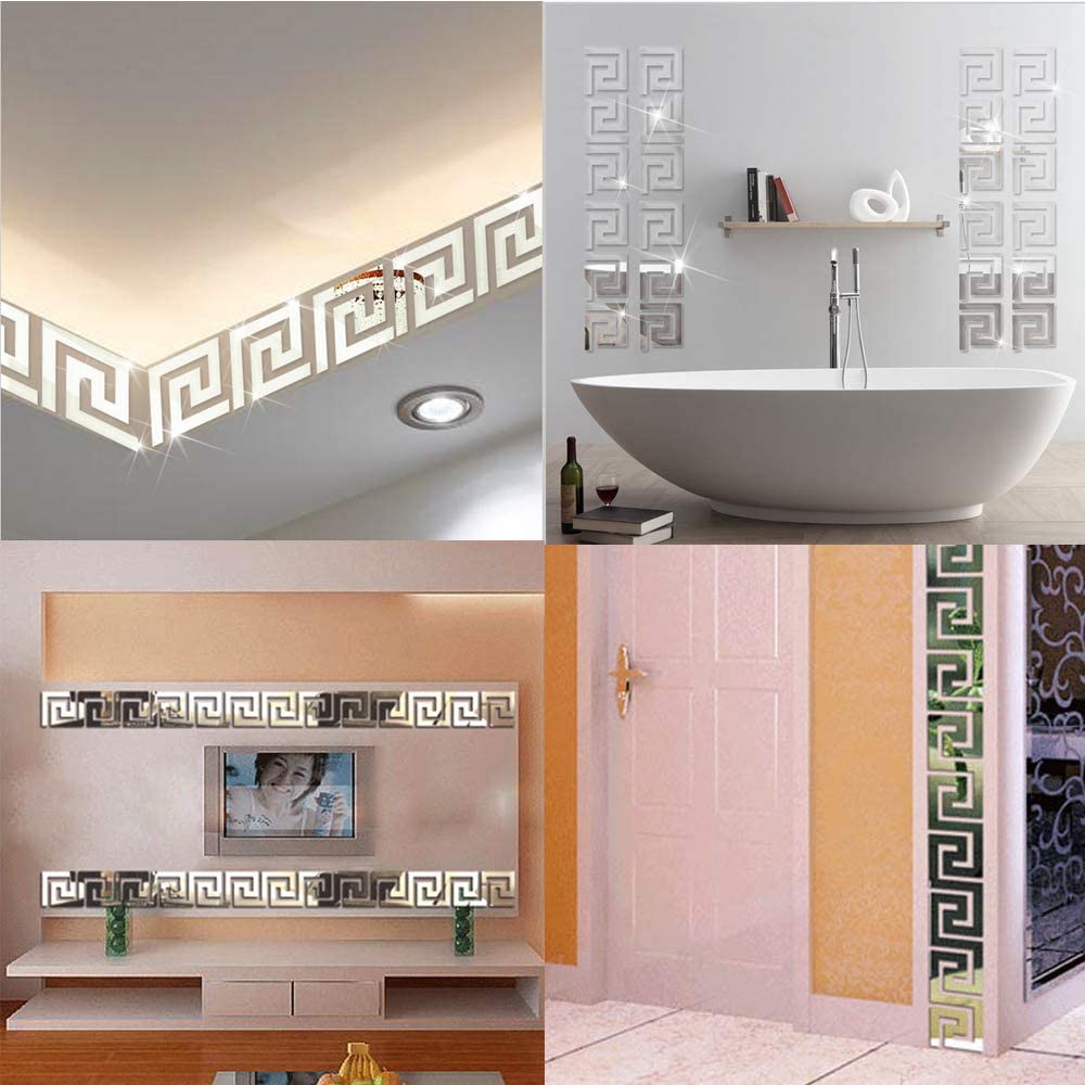 Pack of 10 - Self Adhesive Mirror Wall Border Stickers, Decorative Wall Mirror Stickers, Decorative Acrylic Wall Stickers - Techmanistan