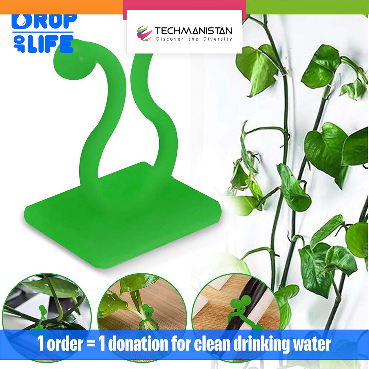 Pack of 10 - Self - Adhesive Plant Climbing Wall Fixture Clips - Techmanistan in Pakistan