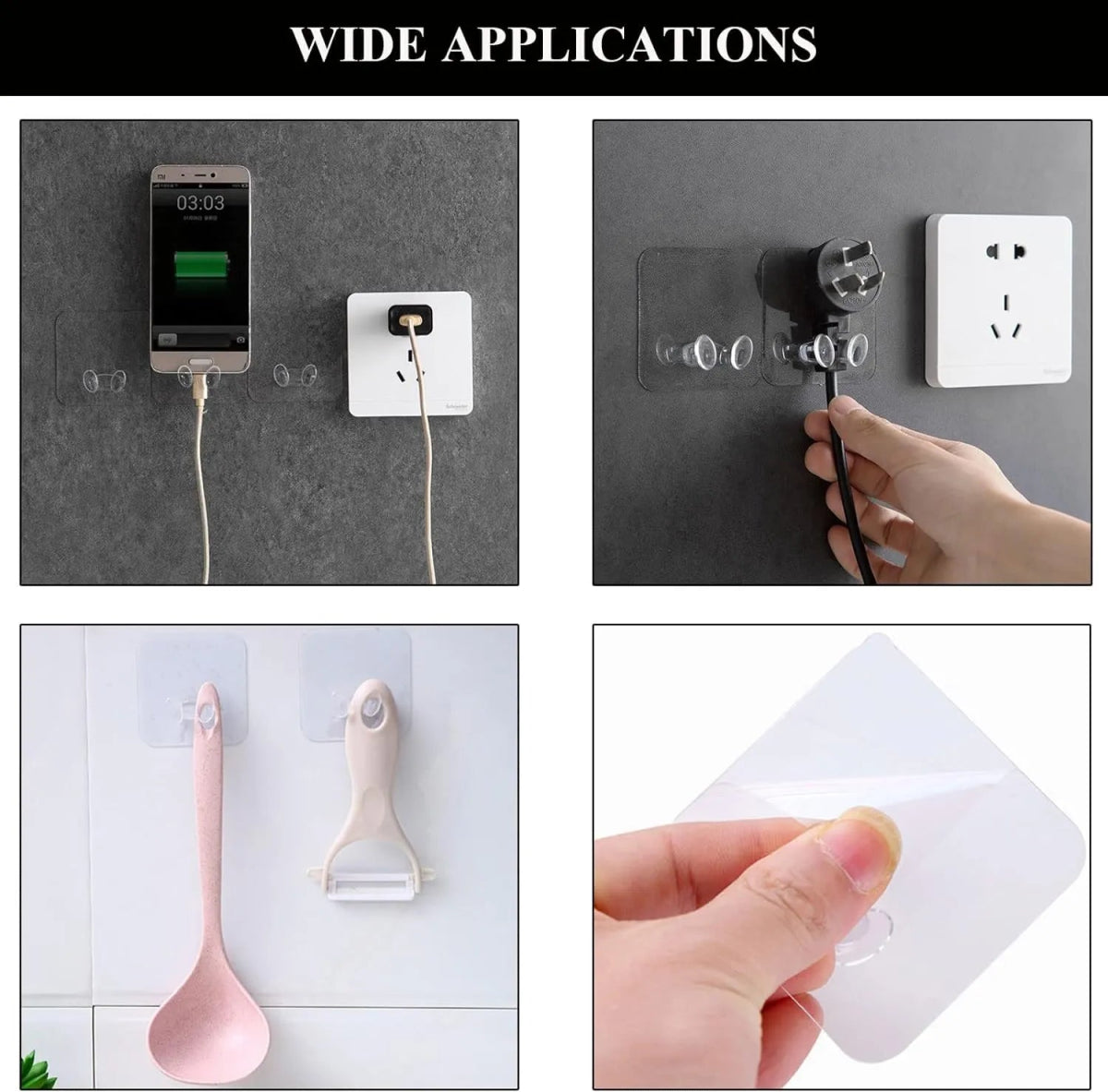 Pack of 10 - Strong Adhesive Hook Power Plug Socket Holder Wall Mounted Self Sticky Hooks - Techmanistan in Pakistan