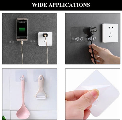 Pack of 10 - Strong Adhesive Hook Power Plug Socket Holder Wall Mounted Self Sticky Hooks - Techmanistan in Pakistan