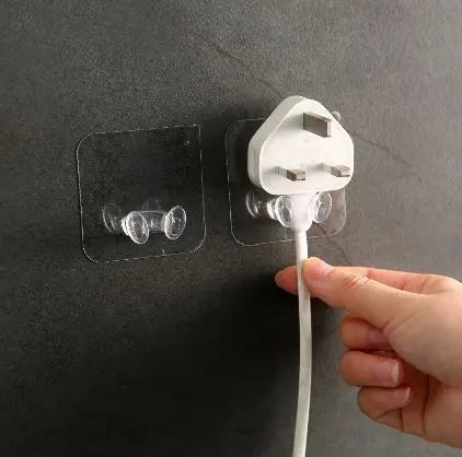 Pack of 10 - Strong Adhesive Hook Power Plug Socket Holder Wall Mounted Self Sticky Hooks - Techmanistan in Pakistan
