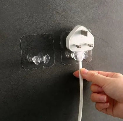 Pack of 10 - Strong Adhesive Hook Power Plug Socket Holder Wall Mounted Self Sticky Hooks - Techmanistan in Pakistan