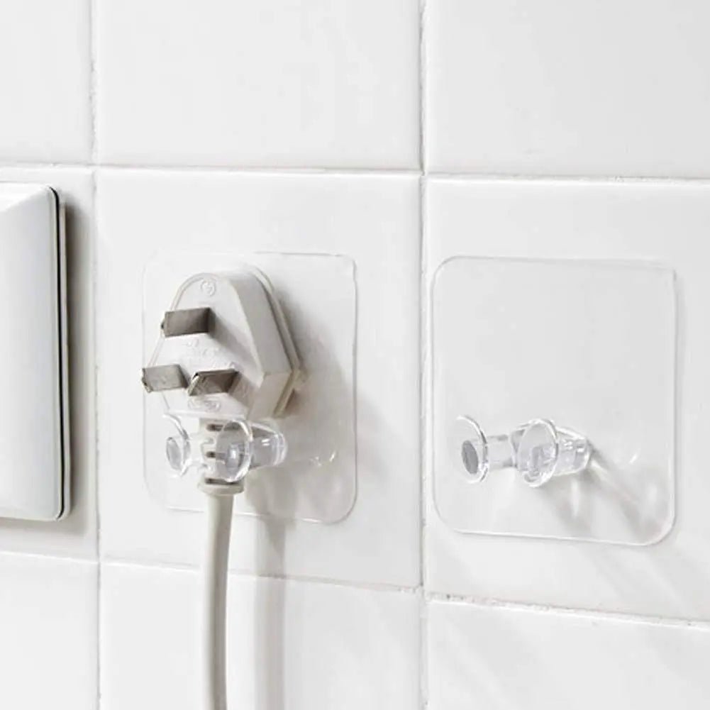 Pack of 10 - Strong Adhesive Hook Power Plug Socket Holder Wall Mounted Self Sticky Hooks - Techmanistan in Pakistan