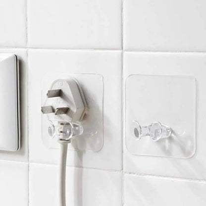 Pack of 10 - Strong Adhesive Hook Power Plug Socket Holder Wall Mounted Self Sticky Hooks - Techmanistan in Pakistan