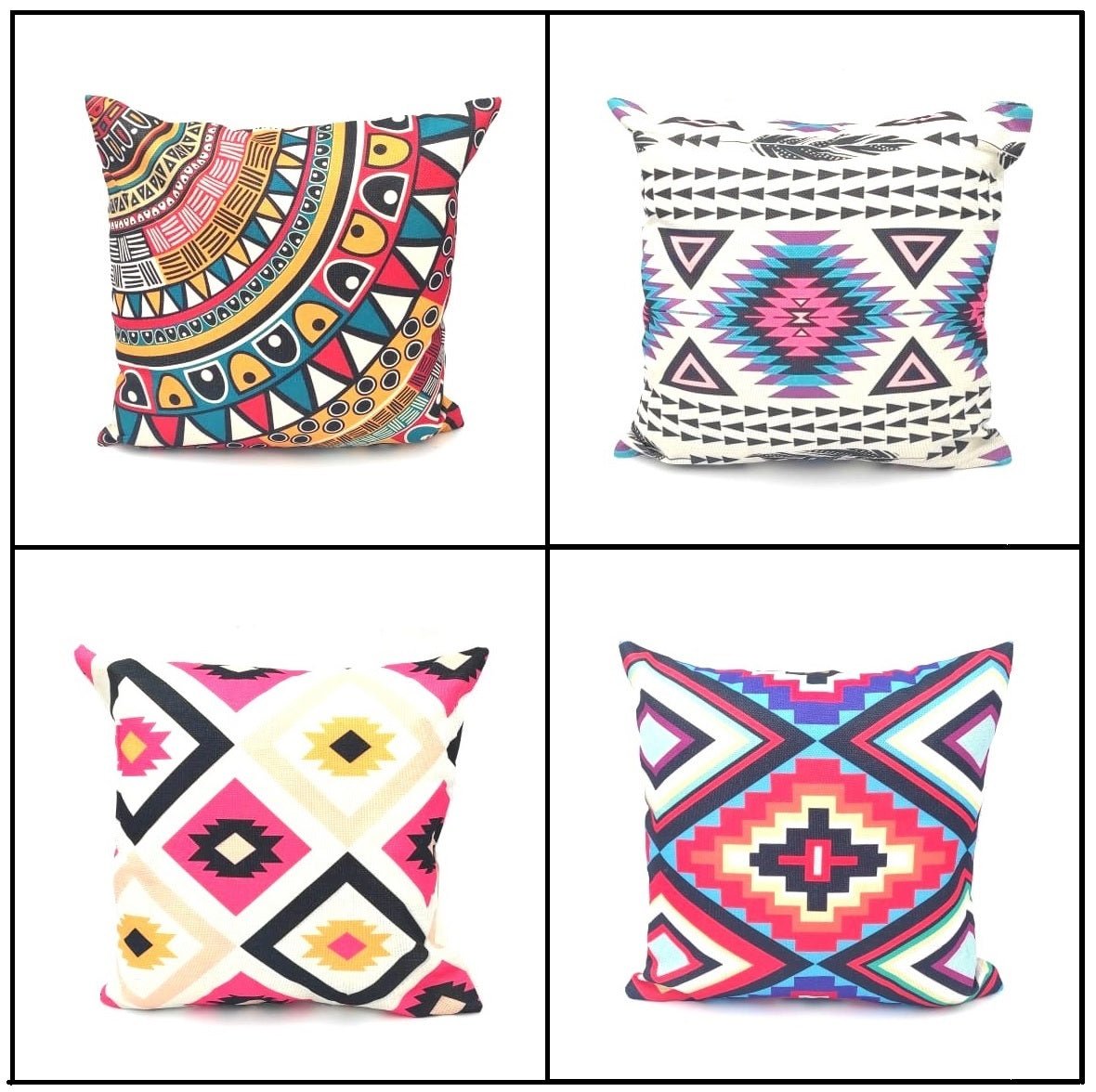 Pack of 4 - Geometric Ethnic Design Cushion Covers Set Without Filling, Cushions For Sofa, Printed Cushion Covers For Sofa, Fancy Cushion Covers For Bed, Sofa Pillow Covers, Sofa Cushion Set, Cushion Covers 4 Piece Set Without Filling - Techmanistan in Pakistan