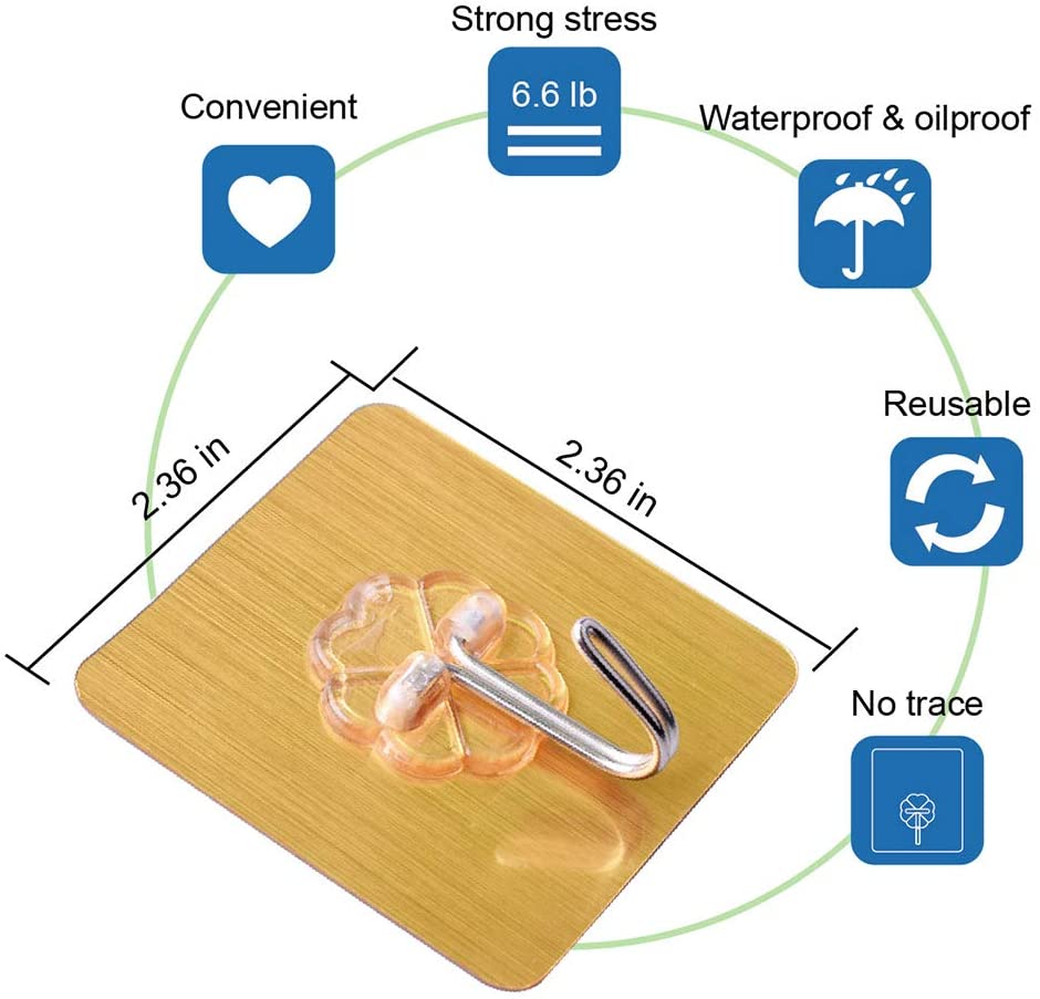 Pack of 4 - Golden Super Adhesive Wall Hooks, Self - Adhesive Wall Hooks For Kitchen, Bathroom & Bedroom Oilproof and Waterproof Heavy Duty Reusable Adhesive Wall Hook - Techmanistan in Pakistan