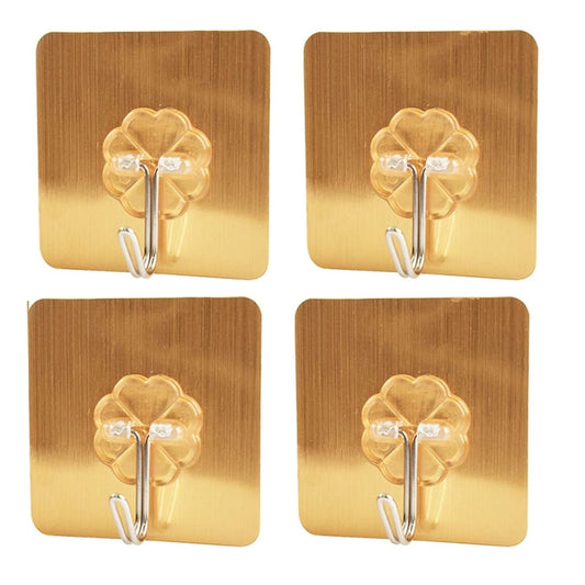 Pack of 4 - Golden Super Adhesive Wall Hooks, Self - Adhesive Wall Hooks For Kitchen, Bathroom & Bedroom Oilproof and Waterproof Heavy Duty Reusable Adhesive Wall Hook - Techmanistan in Pakistan