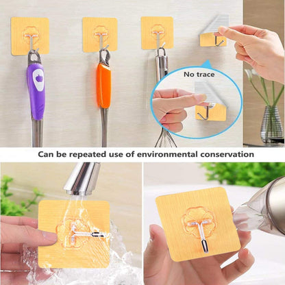Pack of 4 - Golden Super Adhesive Wall Hooks, Self - Adhesive Wall Hooks For Kitchen, Bathroom & Bedroom Oilproof and Waterproof Heavy Duty Reusable Adhesive Wall Hook - Techmanistan in Pakistan
