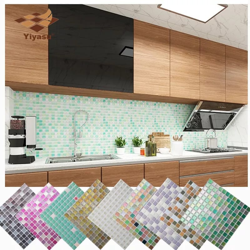 Pack of 4 - Random Color Mosaic Traditional Tiles Stickers for Bathroom & Kitchen - Techmanistan in Pakistan
