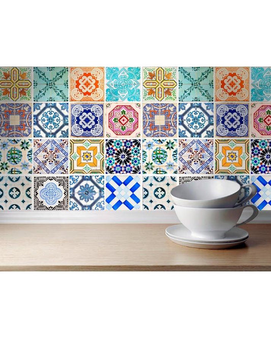 Pack Of 48 - Traditional Talavera Tiles Stickers For Bathroom & Kitchen - Techmanistan in Pakistan