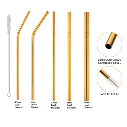 Pack of 5 - Different Diameters Stainless Steel Reusable Drinking Straws With Cleaning Brush - Techmanistan in Pakistan